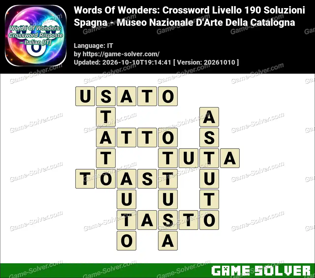 Words Of Wonders: Crossword Livello 190 Soluzioni – Spagna – Museo Nazionale D’Arte Della Catalogna